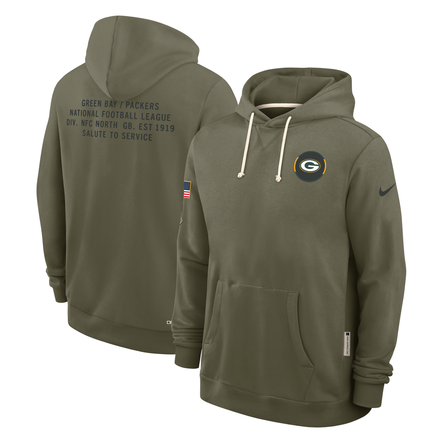 Men's Green Bay Packers Nike Olive Green 2025 Salute To Service Club Pullover Hoodie