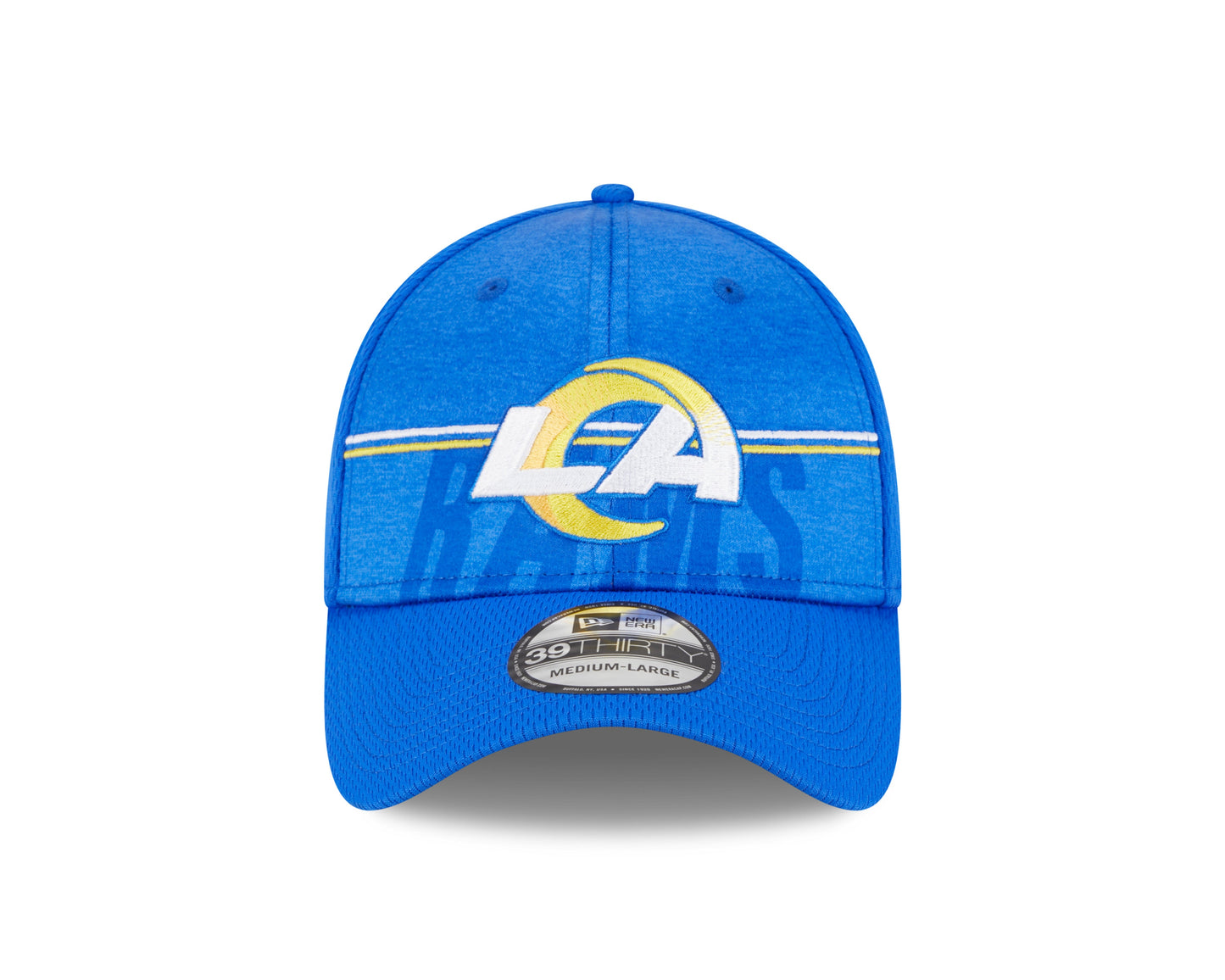 Men's Los Angeles Rams New Era NFL 2023 Training Camp Blue Primary Logo 39THIRTY Flex Fit Hat