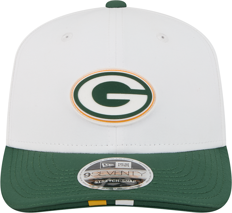 Men's Green Bay Packers New Era White/Green 2025 NFL Training Camp 9SEVENTY Adjustable Hat