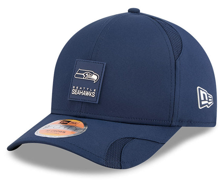 Men's Seattle Seahawks New Era Navy 2025 NFL Sideline Heat 9FORTY M-Crown Adjustable Hat