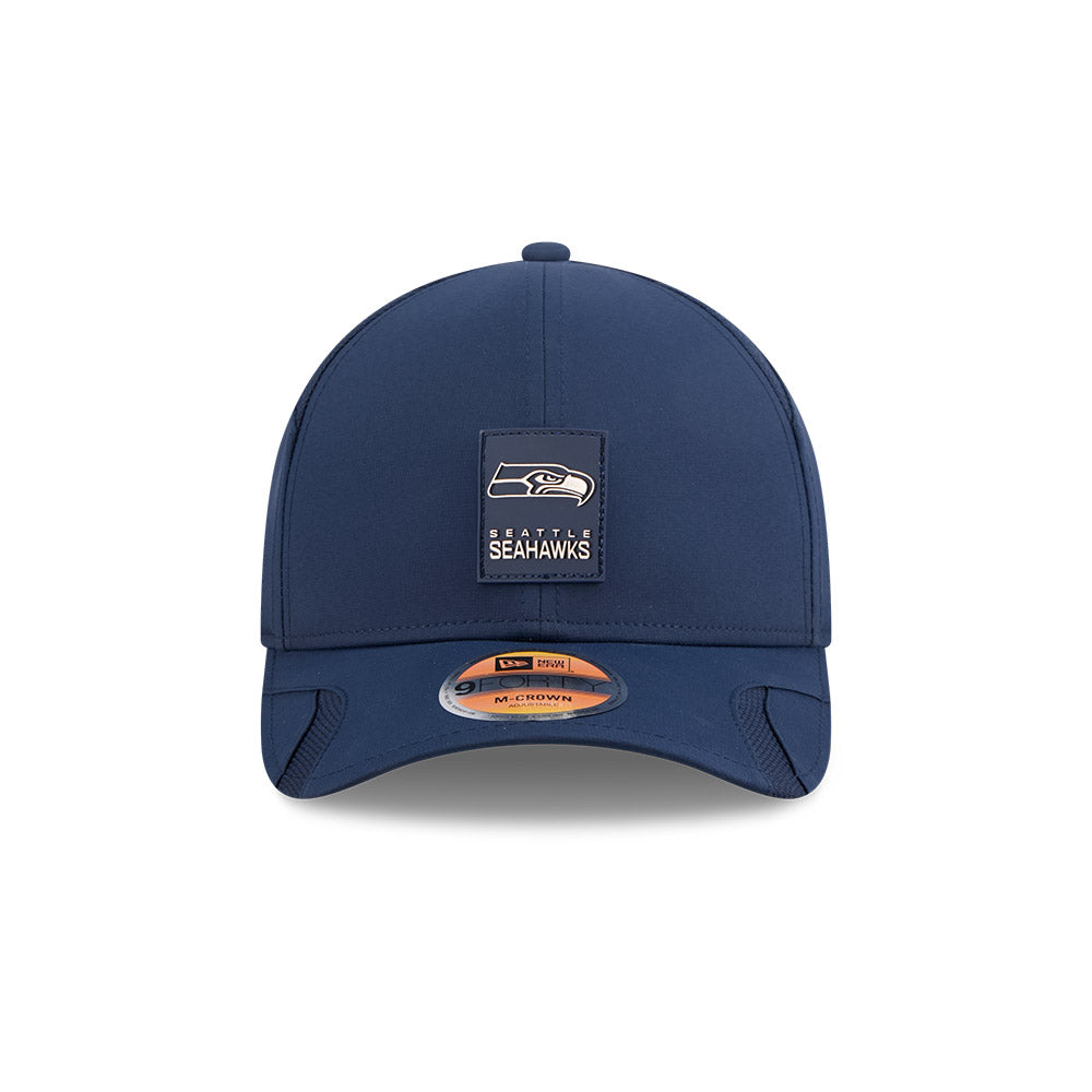 Men's Seattle Seahawks New Era Navy 2025 NFL Sideline Heat 9FORTY M-Crown Adjustable Hat