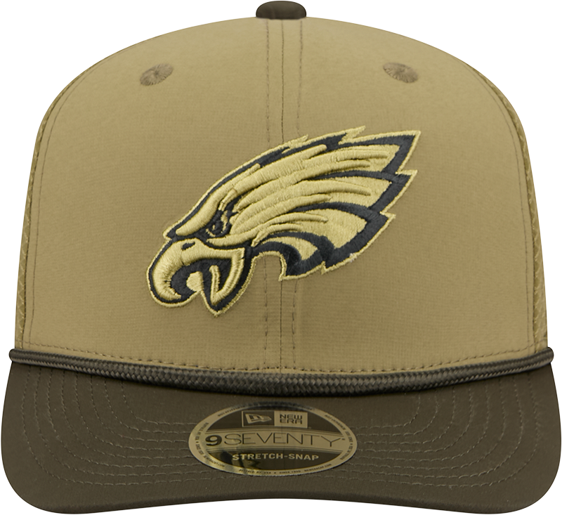 Men's Philadelphia Eagles New Era Green 2025 Salute To Service Sideline 9SEVENTY Trucker Adjustable Hat