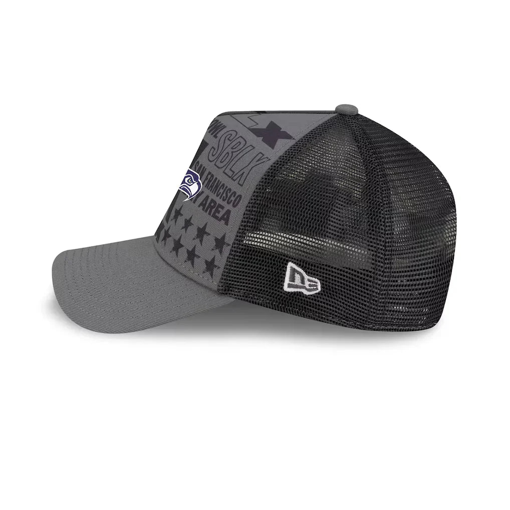Men's New England Patriots New Era Charcoal Super Bowl LX 9FORTY A-Frame Trucker Adjustable Hat
