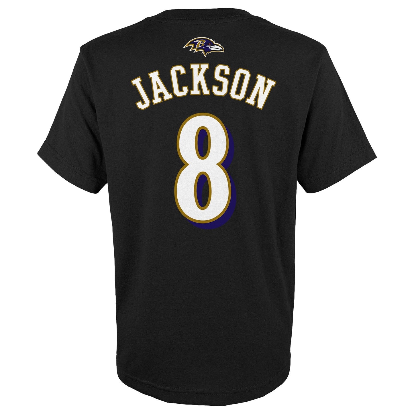 Youth Baltimore Ravens Lamar Jackson Black Mainliner Player Name & Number T-Shirt