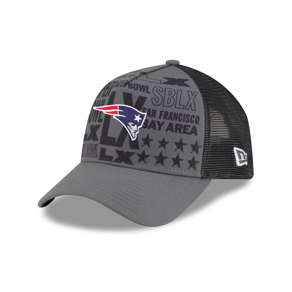 Men's New England Patriots New Era Charcoal Super Bowl LX 9FORTY A-Frame Trucker Adjustable Hat