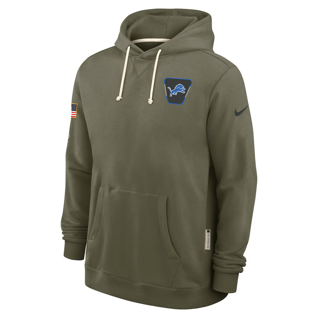 Men's Detroit Lions Nike Olive Green 2025 Salute To Service Club Pullover Hoodie