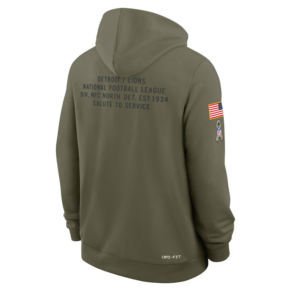 Men's Detroit Lions Nike Olive Green 2025 Salute To Service Club Pullover Hoodie