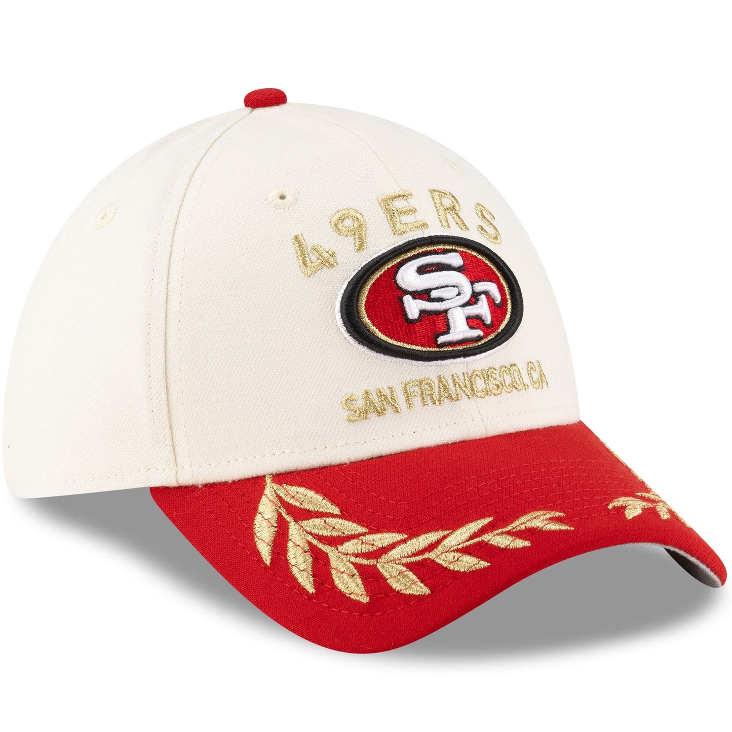 Men's San Francisco 49ers New Era 2025 NFL Draft Cream/Scarlet 39THIRTY Flex Fit Hat